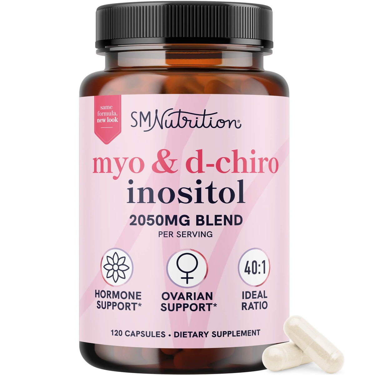 Bottle showing Myo-Inositol & D-Chiro Inositol with 40:1 ratio