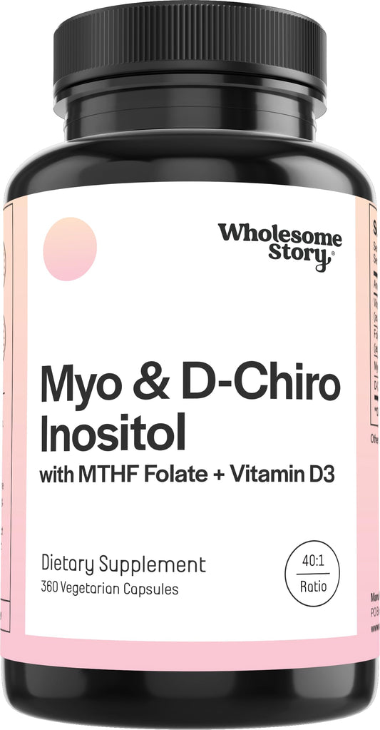 Front view of Myo-Inositol & D-Chiro Inositol capsules bottle, 360-count