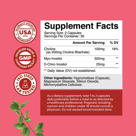 Front view of Myo-Inositol & D-Chiro Inositol bottle - women’s health