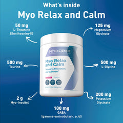 Myo Relax & Calm bottle being poured for easy evening dosing
