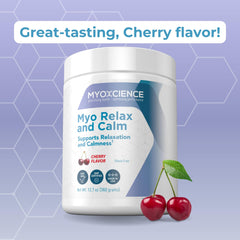 Myo Relax and Calm cherry flavor visual suggests pleasant daily ritual.