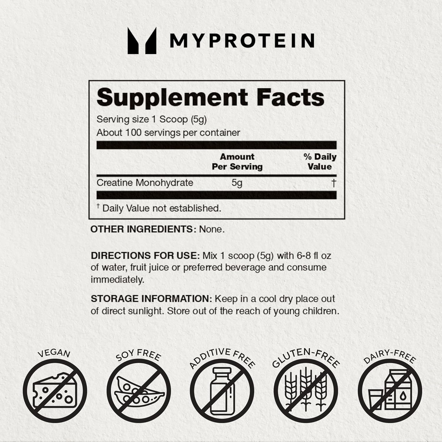 Flat lay of Myprotein Creatine Monohydrate Powder and scoop