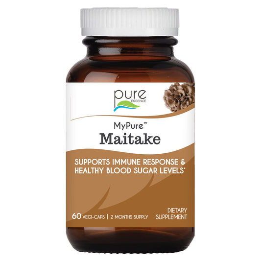 Front view of PURE ESSENCE LABS MyPure Maitake Mushrooms bottle