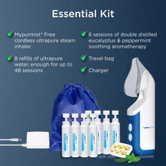 Mypurmist Free cordless steam inhaler in use delivering warm mist without cords.