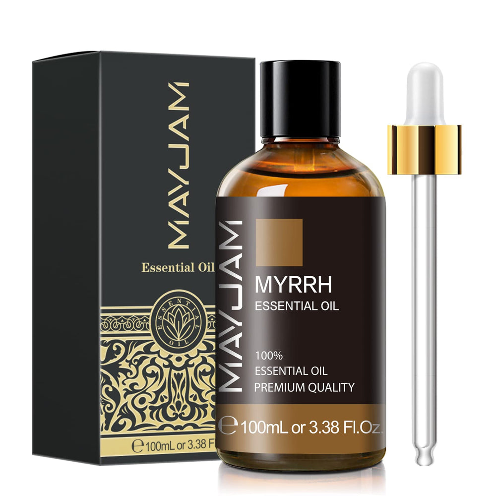 Myrrh essential oil 100ml amber glass bottle with dropper