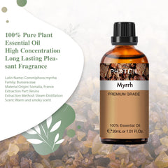 UV-resistant amber bottle of Myrrh essential oil