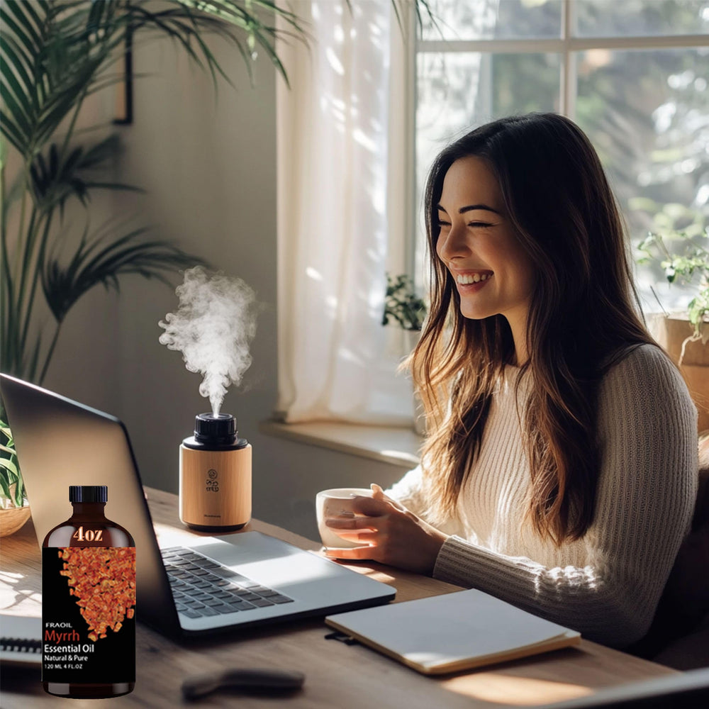 Myrrh essential oil drops for diffuser