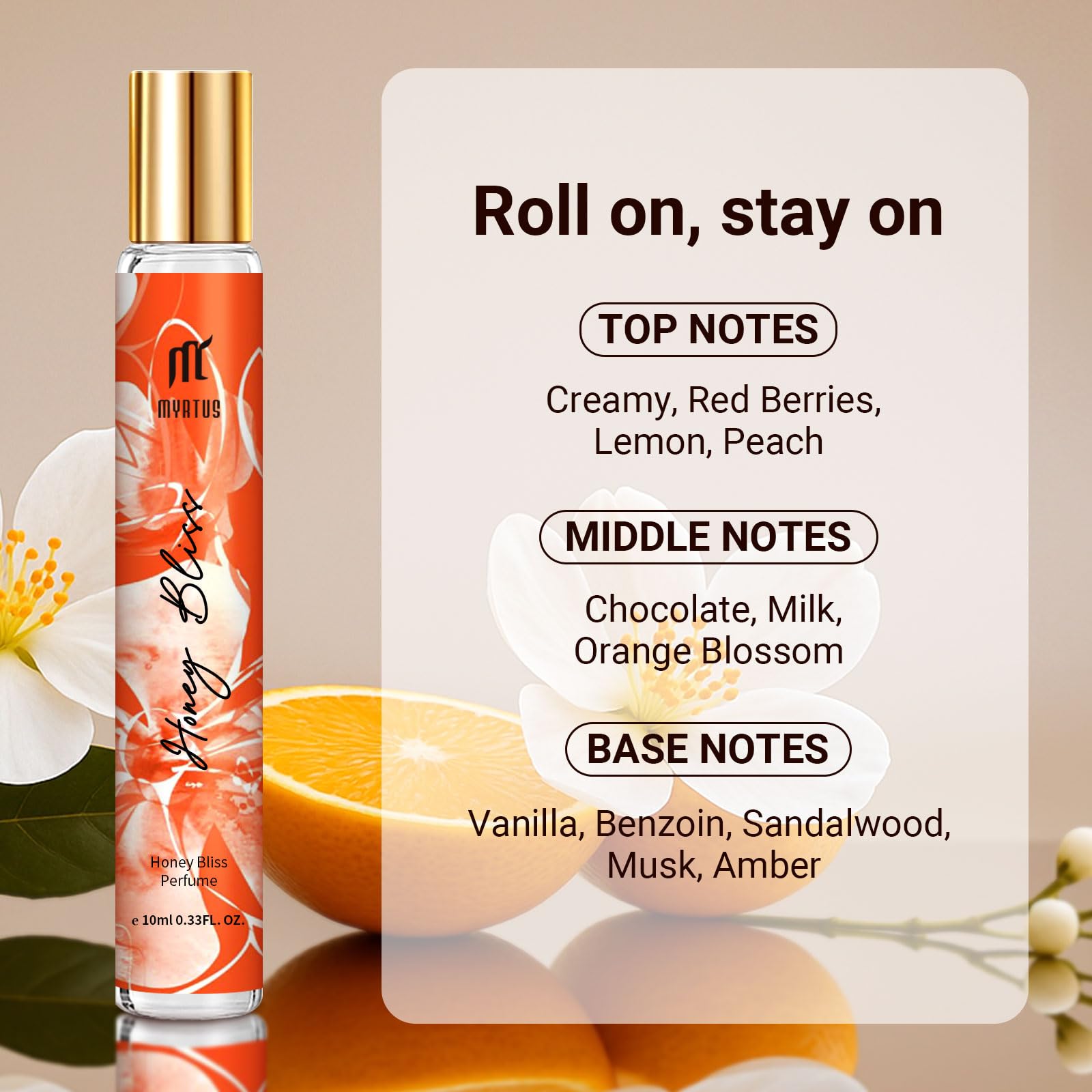 MYRTUS gourmand oriental fragrance packaging showcases premium presentation.