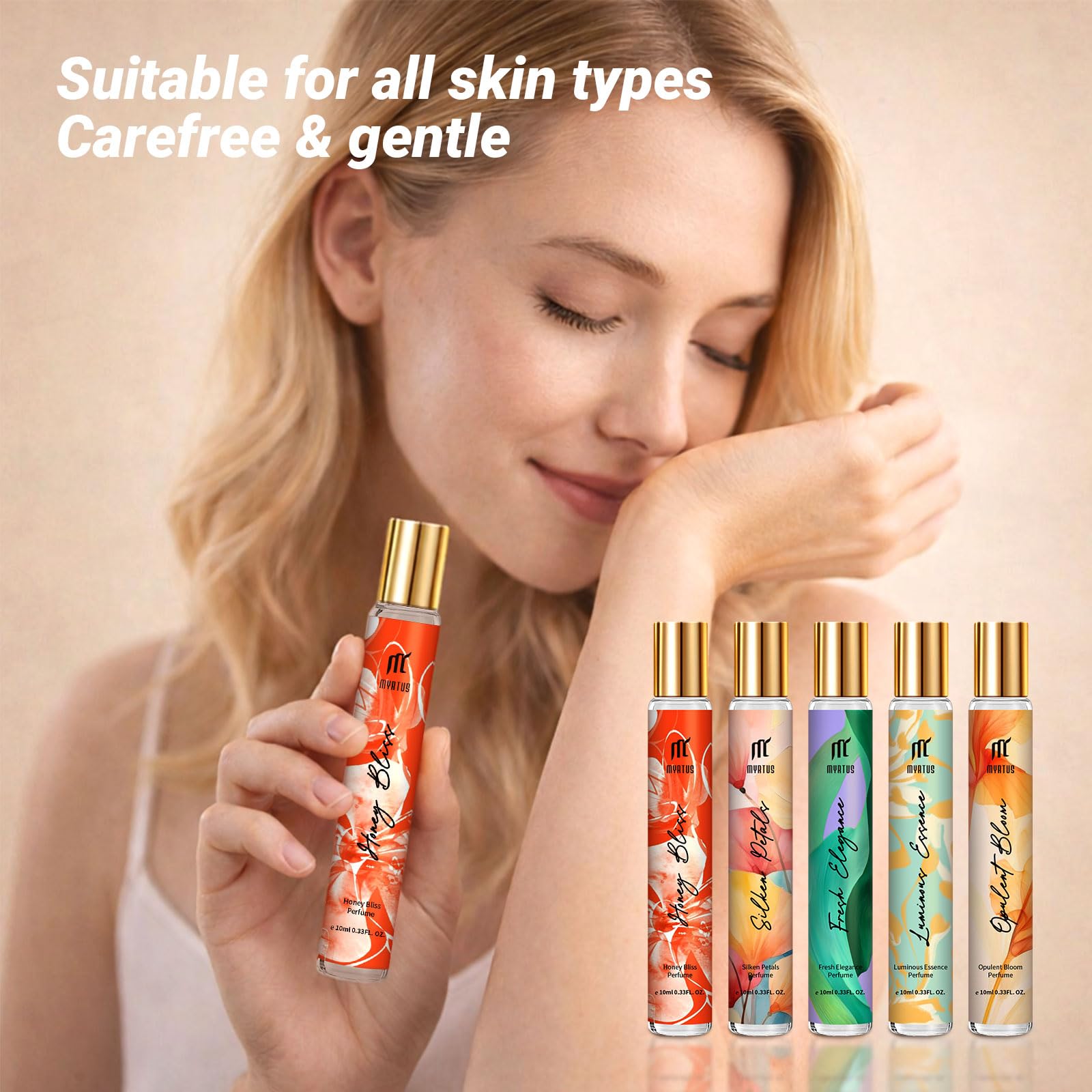MYRTUS women's perfume rollerball application close-up for easy on-the-go use.