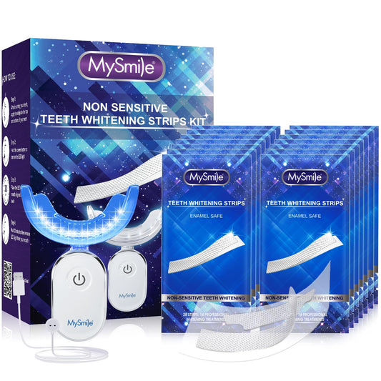 MySmile Teeth Whitening Kit with 14 strips and 28 LED lights front view