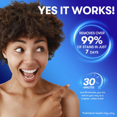 Close-up of MySmile whitening strips on packaging