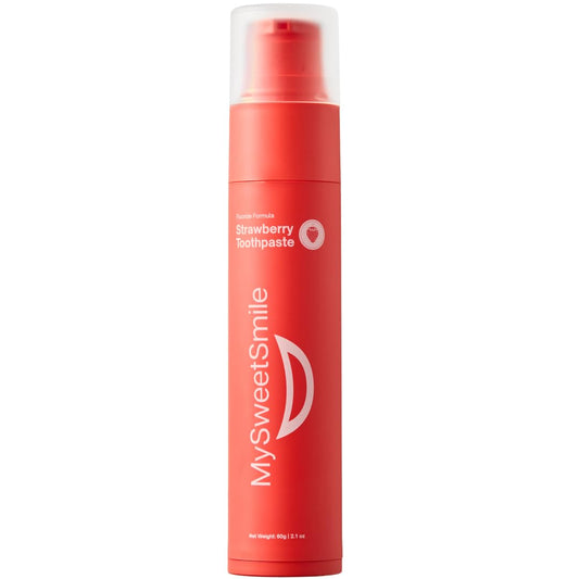 Front packaging of MySweetSmile Strawberry Toothpaste 60g