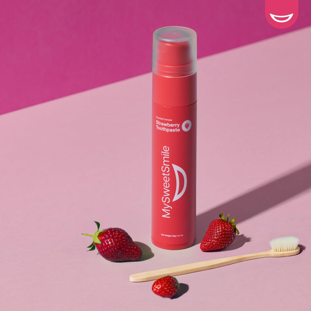 Close-up of toothpaste with strawberry flavor burst