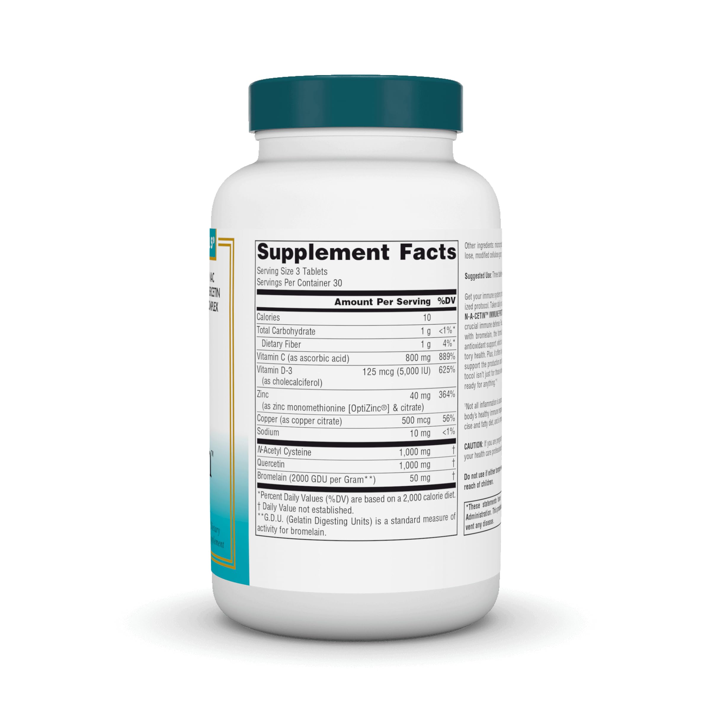 Close-up of bottle label for N-A-Cetin Immune Protocol