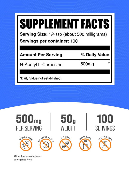 Scoop of N-Acetyl L-Carnosine powder for easy mixing