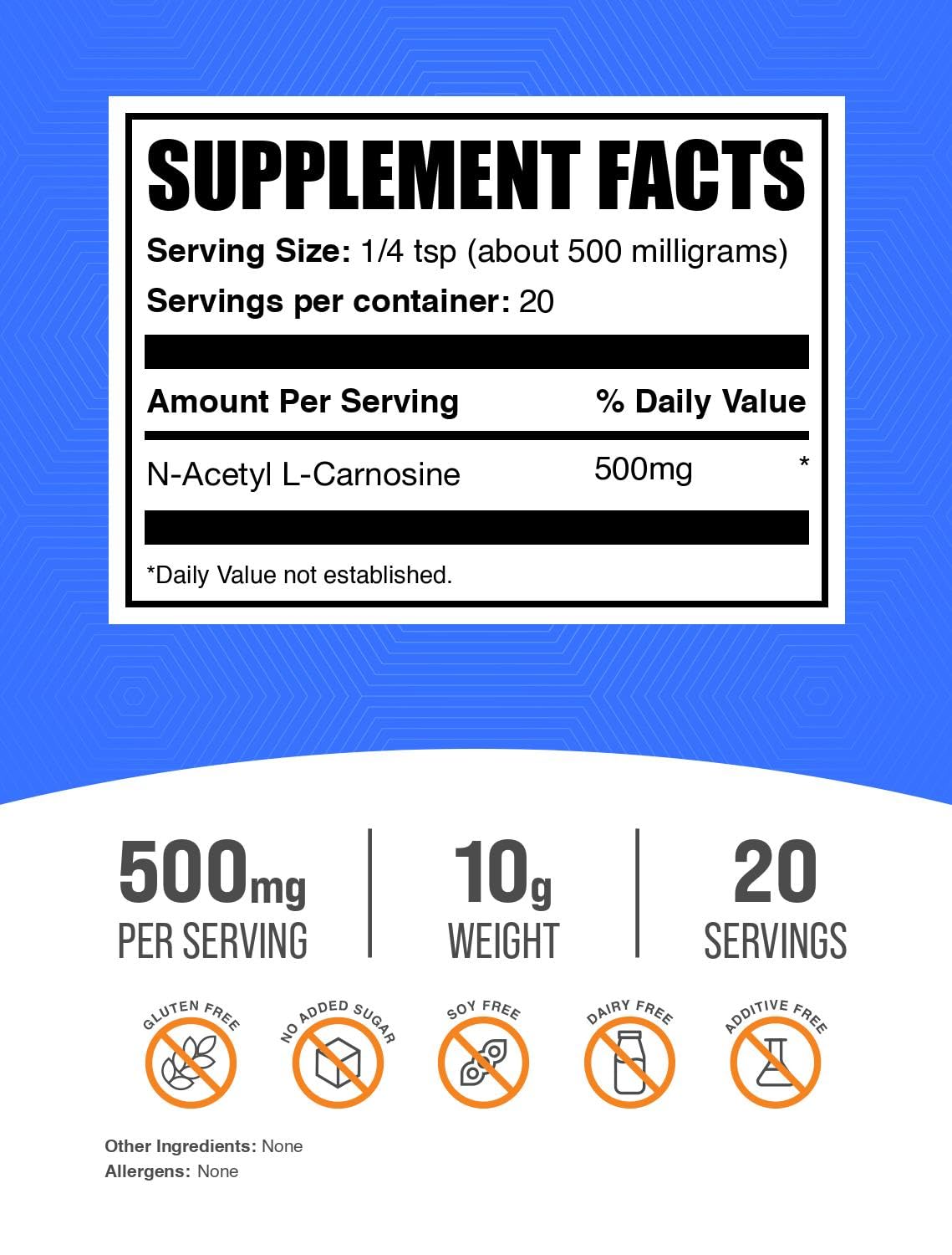 Close-up of N-Acetyl L-Carnosine powder serving 500 mg