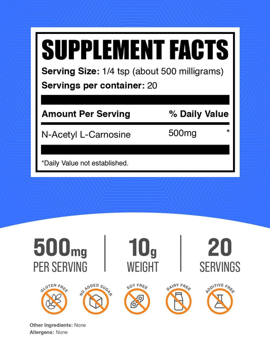 Close-up of N-Acetyl L-Carnosine powder serving 500 mg