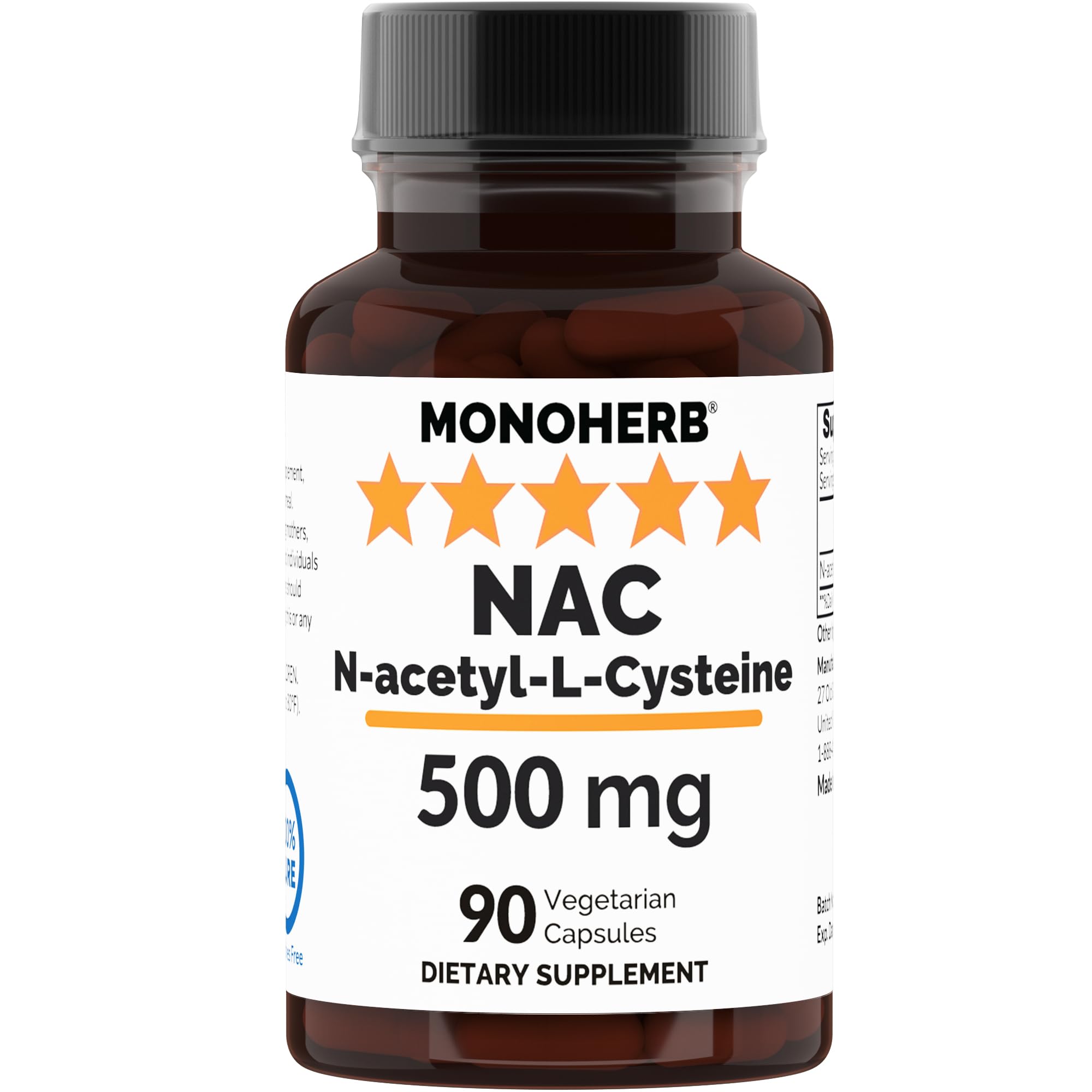 N-Acetyl-L-Cysteine NAC 500 mg vegan capsules bottle - front view