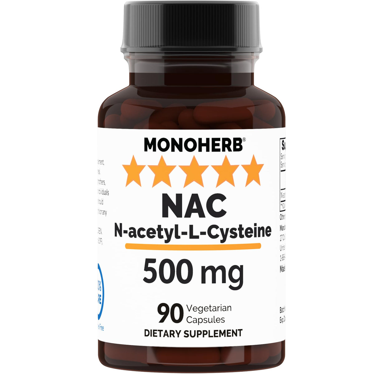 N-Acetyl-L-Cysteine NAC 500 mg vegan capsules bottle - front view