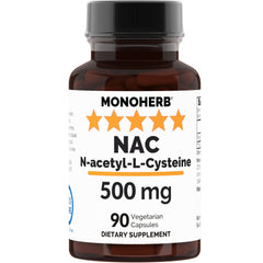 N-Acetyl-L-Cysteine NAC 500 mg vegan capsules bottle - front view