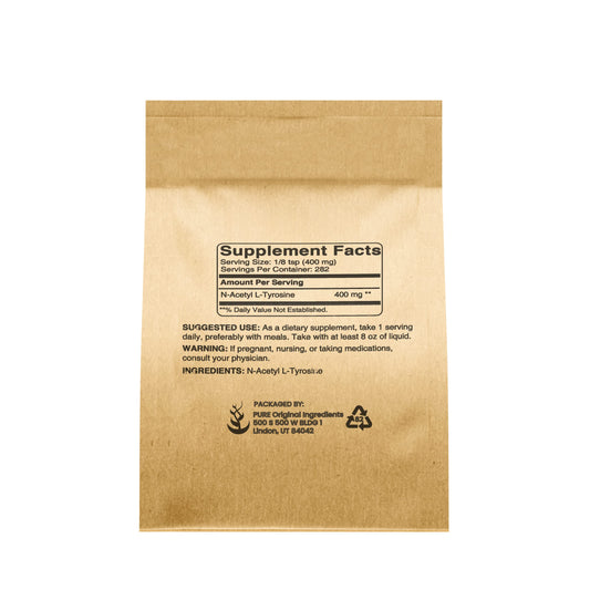Back label of N-Acetyl L-Tyrosine Powder (4 oz) showing ingredients