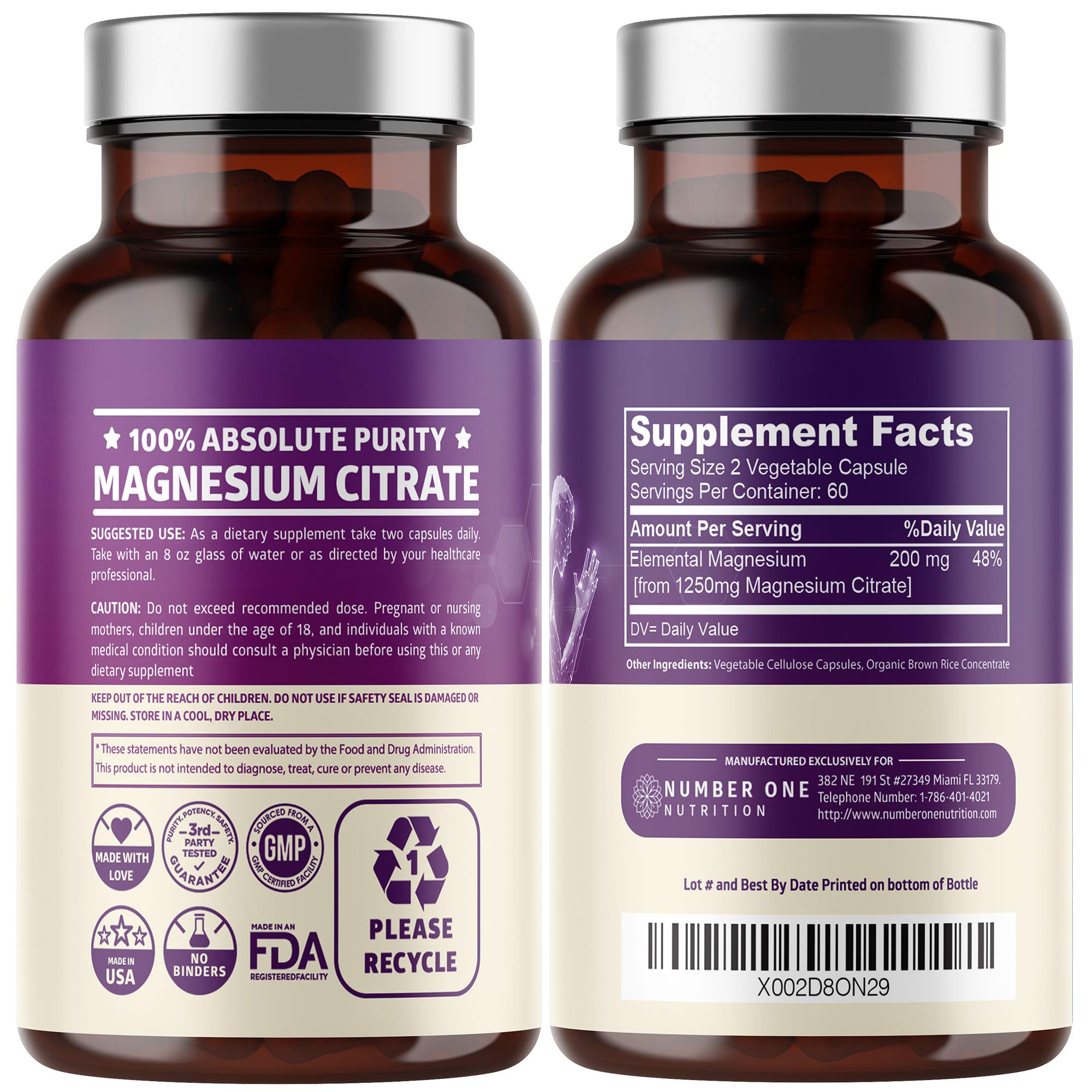 N1 Nutrition Magnesium Citrate 1250mg bottle close-up