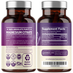 N1 Nutrition Magnesium Citrate 1250mg bottle close-up