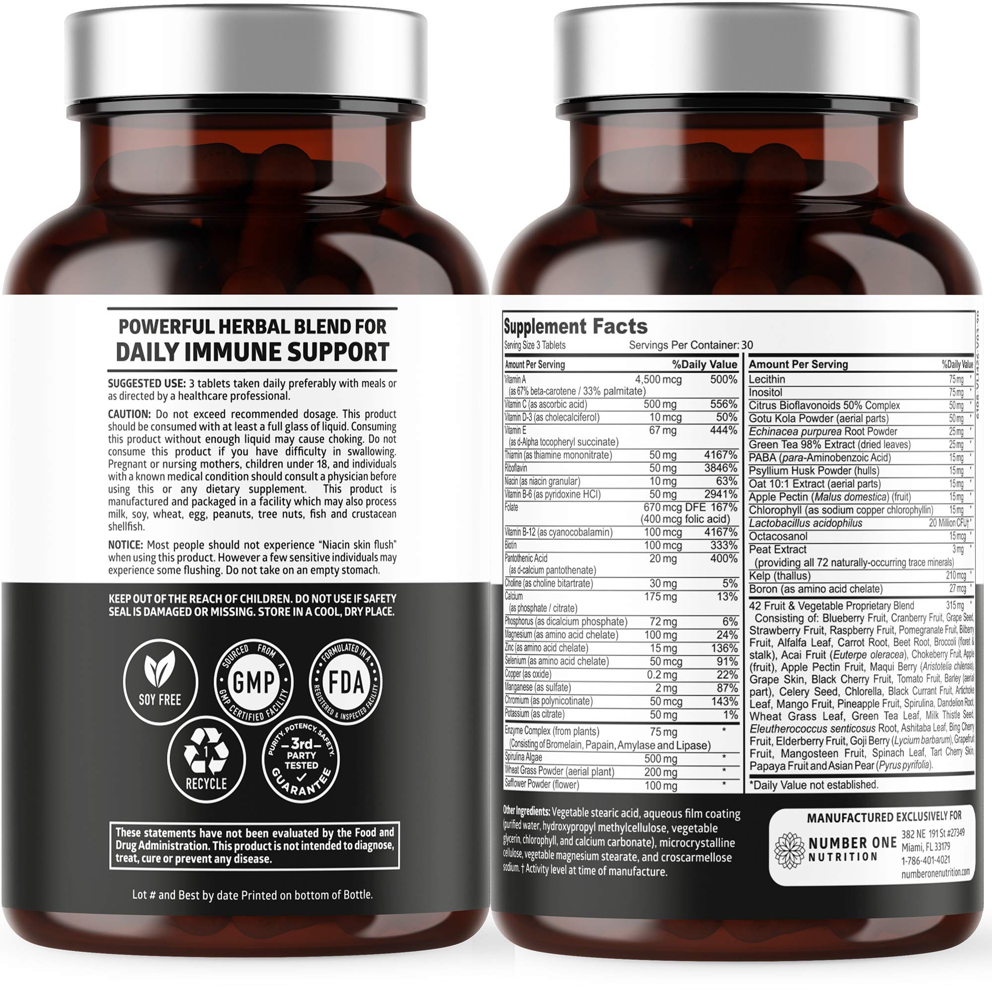 Bottle highlighting 42 ingredients from fruits and vegetables
