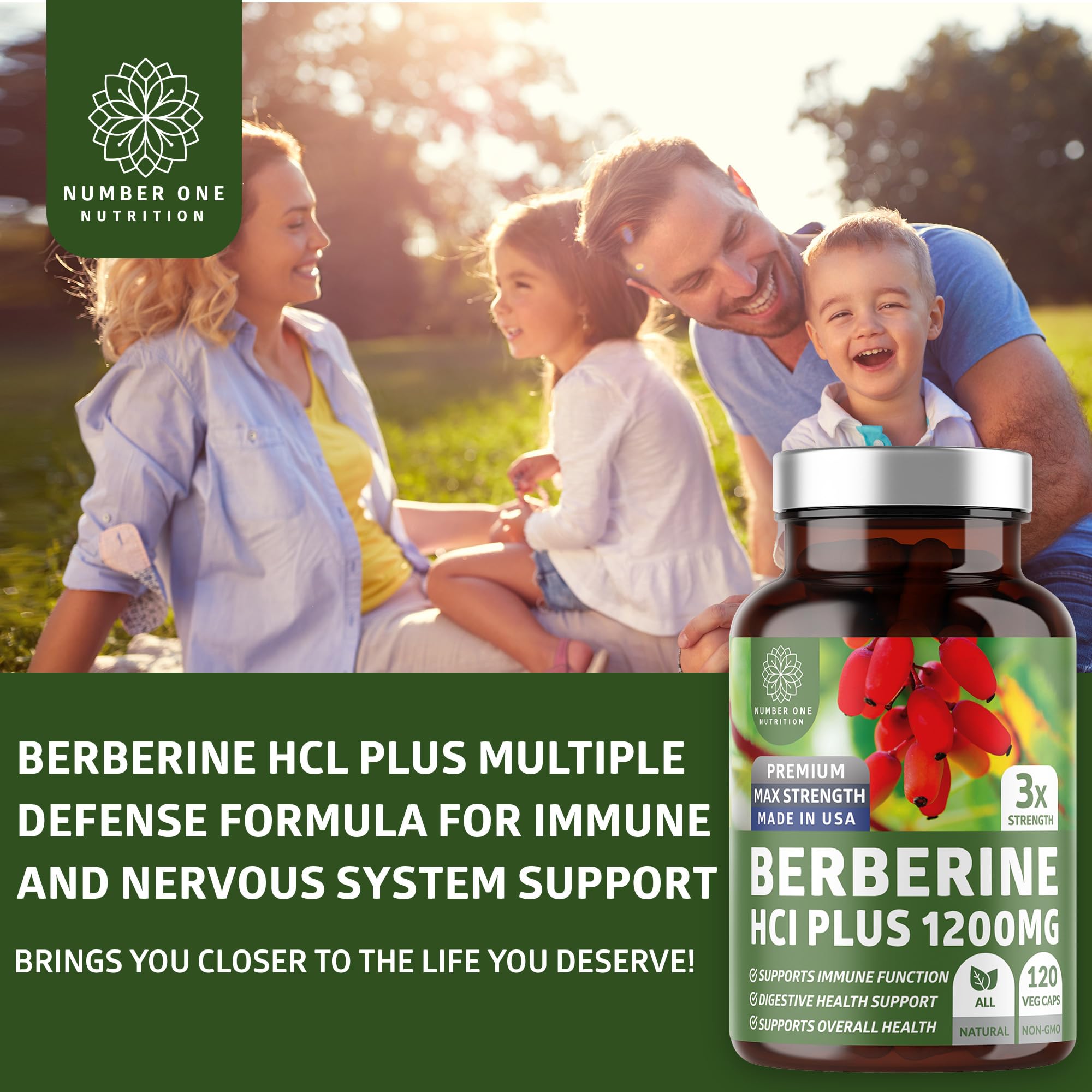 60 servings per bottle infographic for N1N Berberine Plus