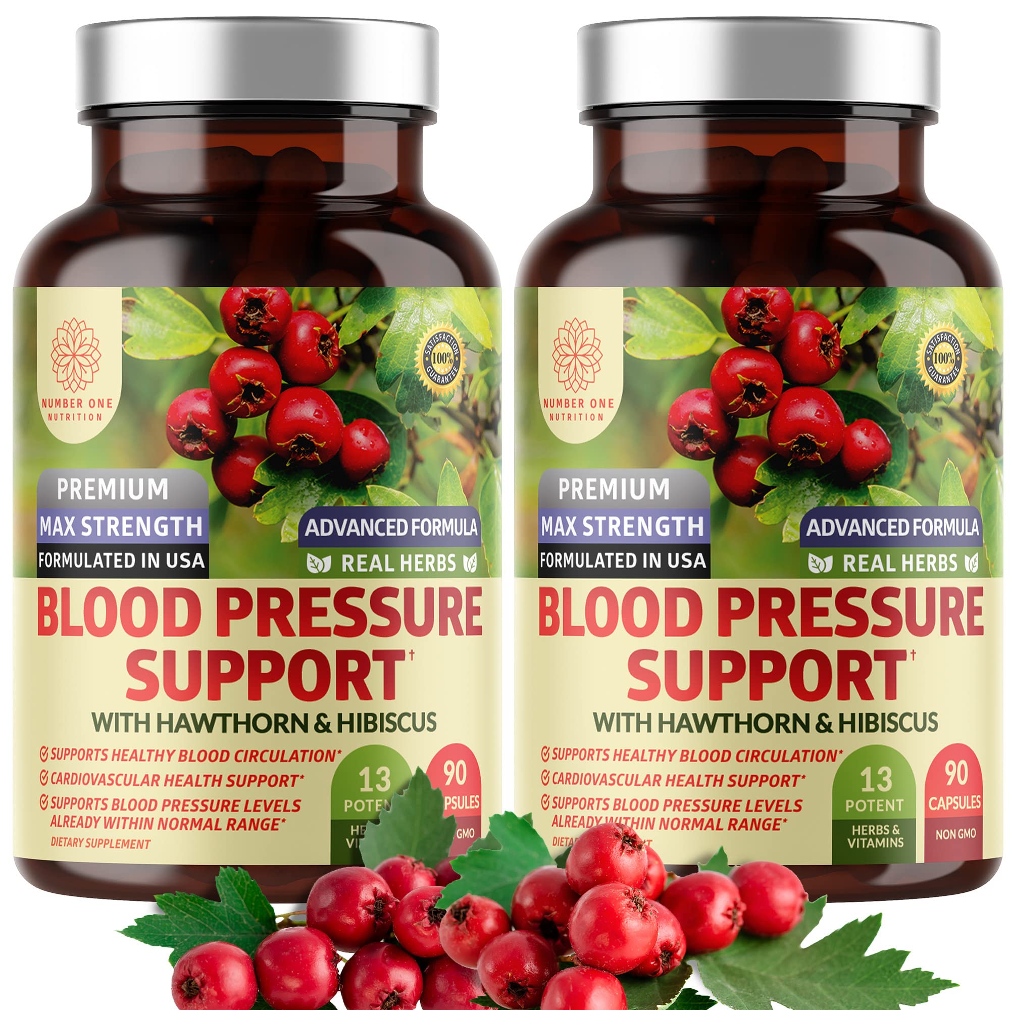 Front view of N1N 2-Pack Blood Pressure Support bottle with Hawthorn and Hibiscus