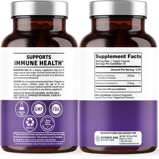 Close-up of black elderberry capsules in a bottle