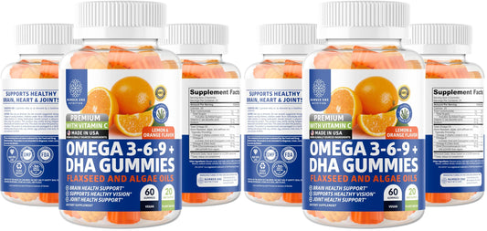 N1N Premium Omega 3-6-9 + DHA Gummies vegan plant-based 60 gummies per pack (Pack of 2) front hero