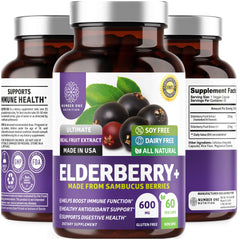 Front view of N1N Premium Black Elderberry Capsules bottle with 60 Veg Caps