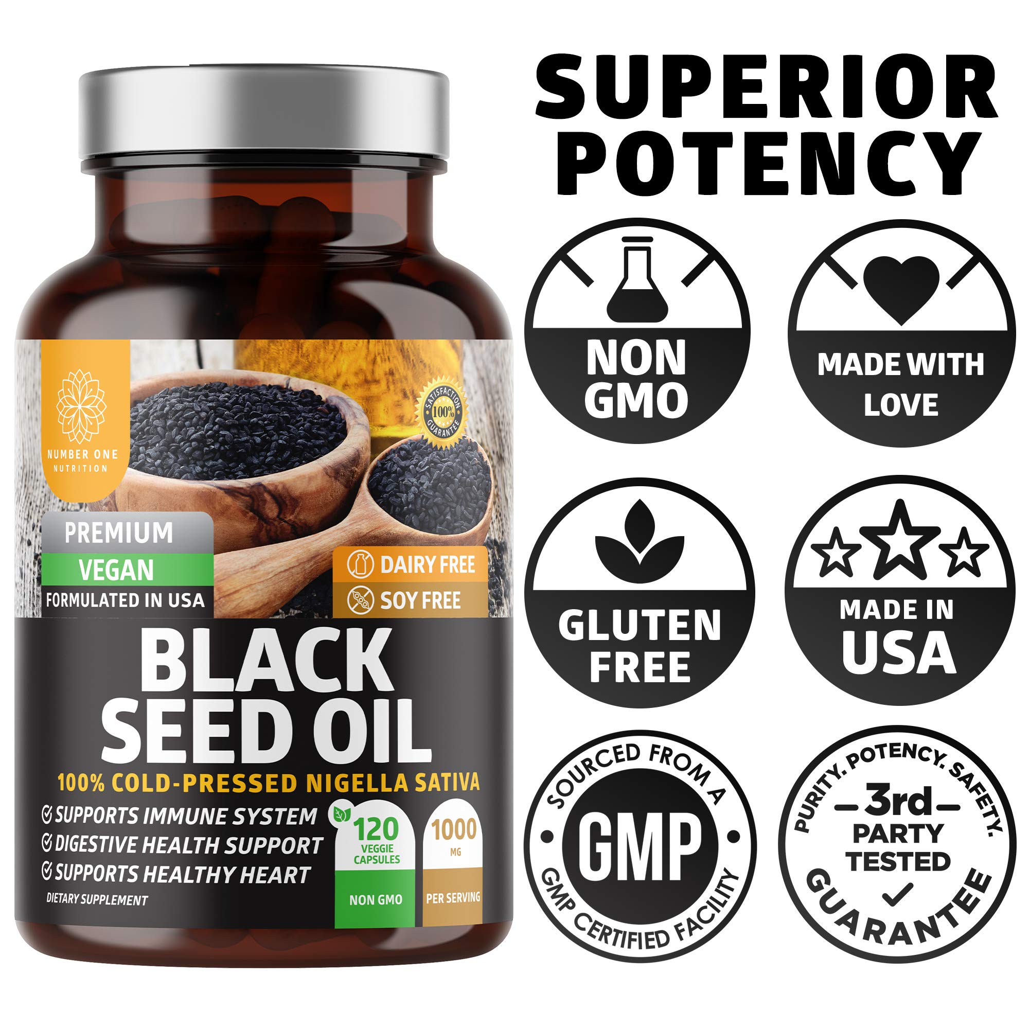 Ingredients and nutrition facts for N1N Black Seed Oil bottle