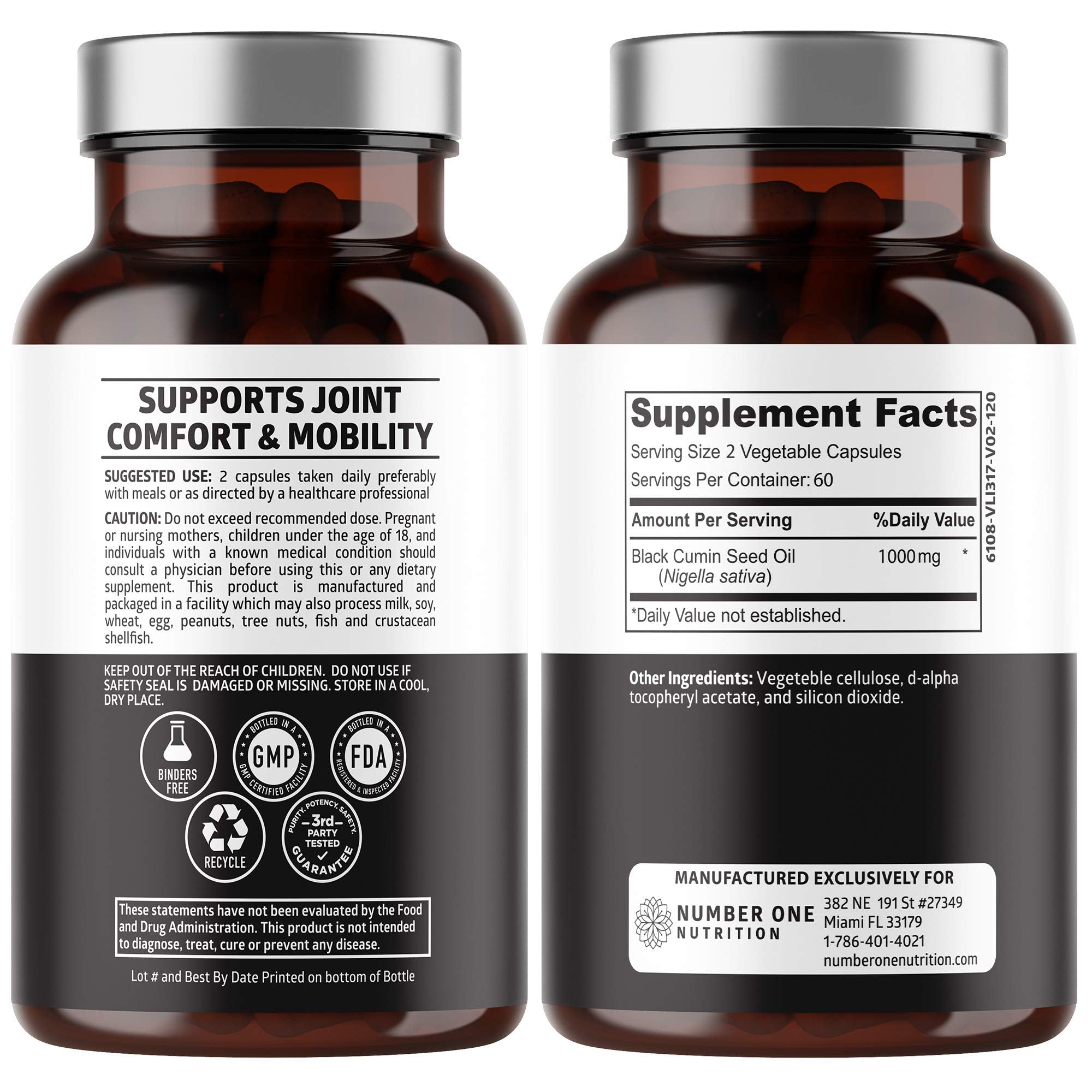 Close-up of 1000 mg black seed oil softgel capsules