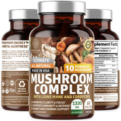 Bottle of N1N Premium Mushroom Complex with 60 vegan capsules