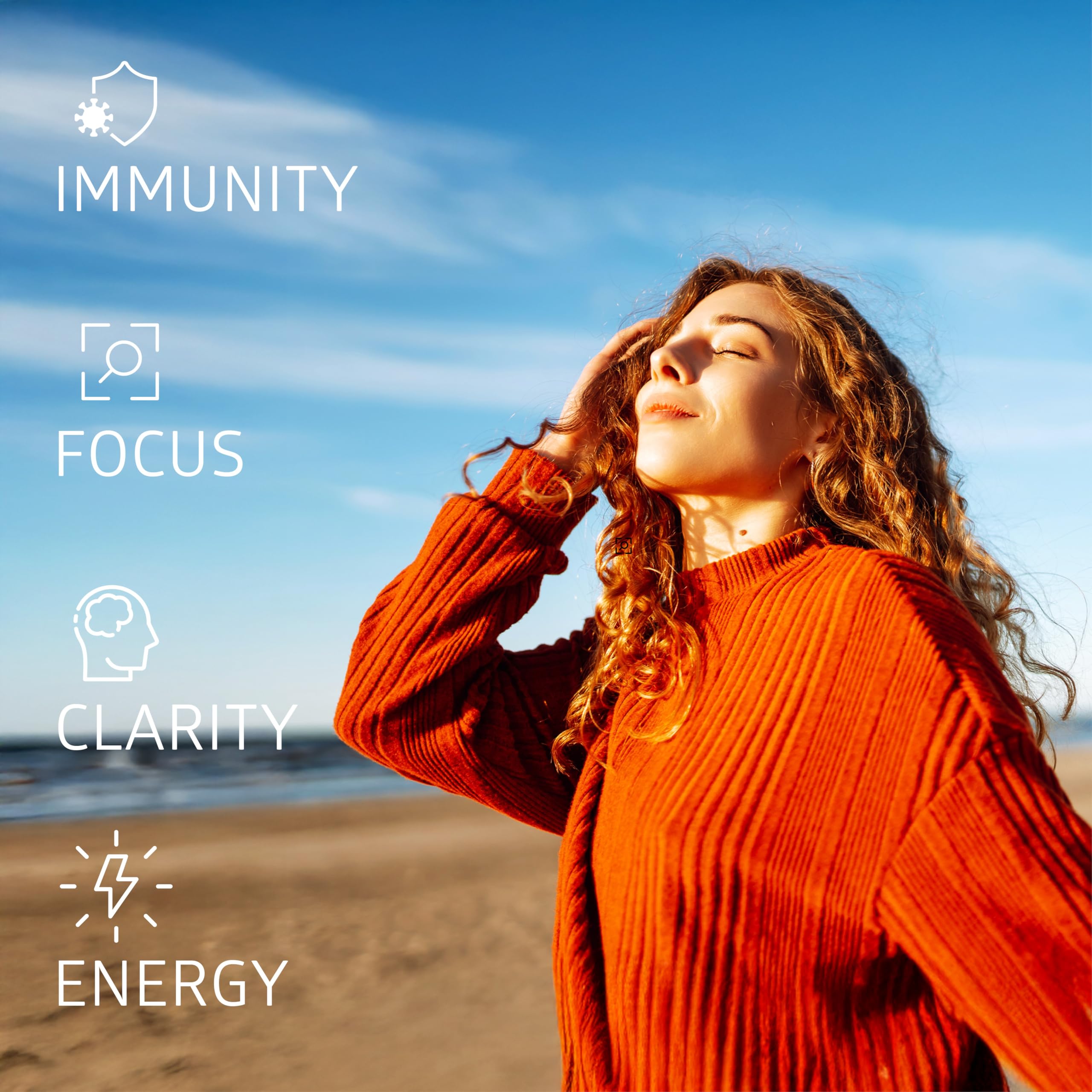 Graphic showing brain, energy and immune support icons