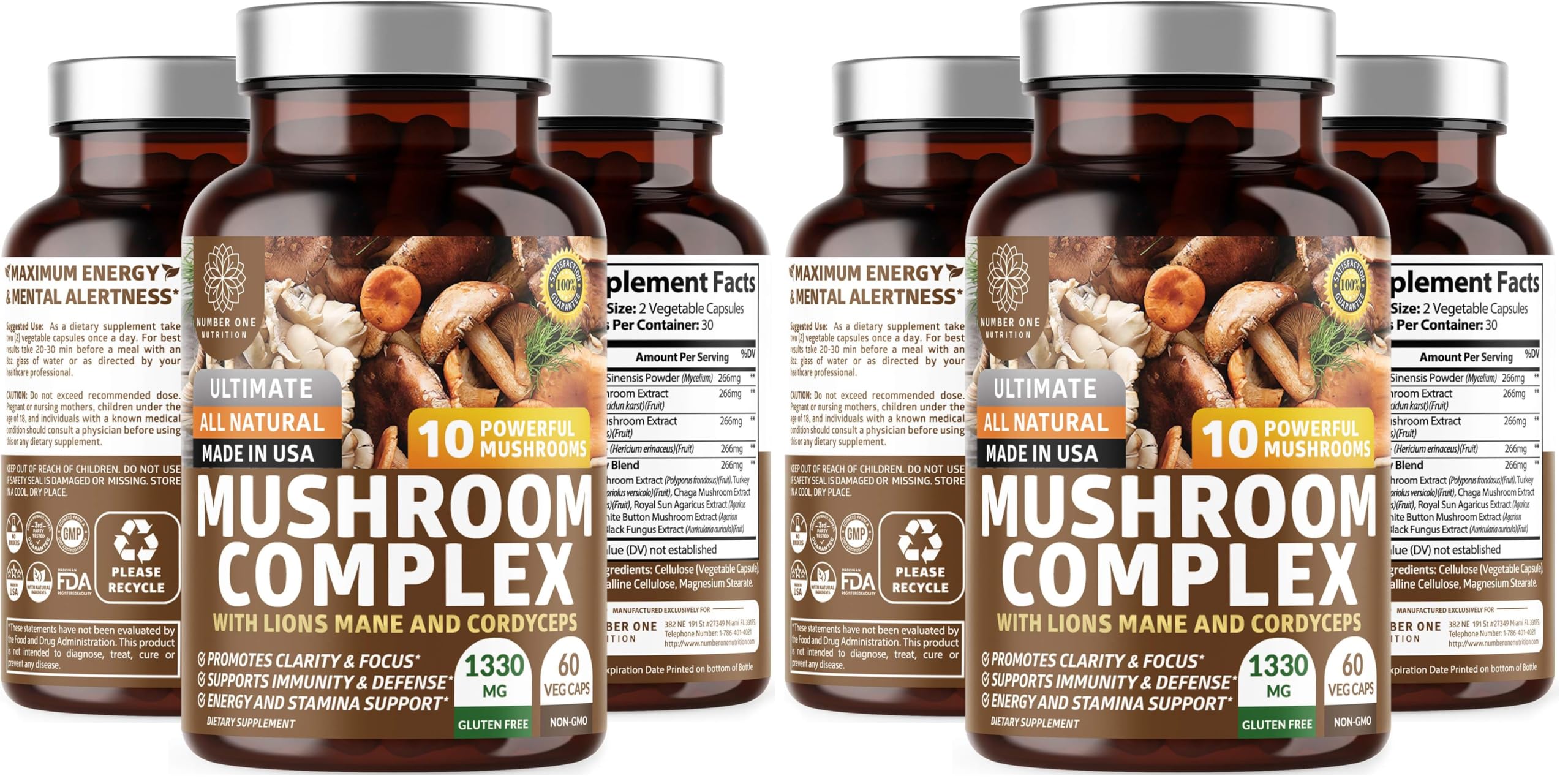 N1N Premium Mushroom Complex hero image showing two packs of 60 vegan capsules