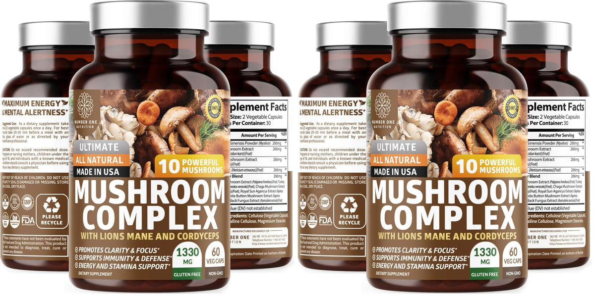 N1N Premium Mushroom Complex hero image showing two packs of 60 vegan capsules