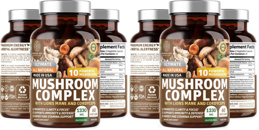N1N Premium Mushroom Complex hero image showing two packs of 60 vegan capsules