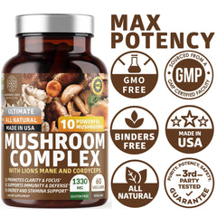 Product packaging displaying two packs of N1N Premium Mushroom Complex with 60 capsules each