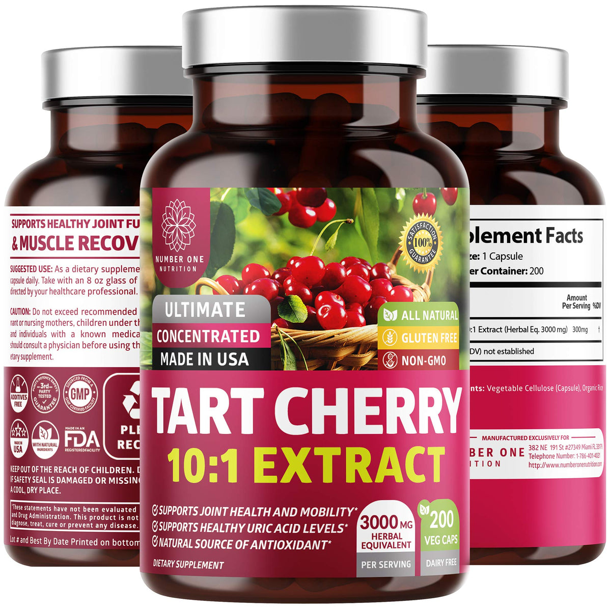 N1N Tart Cherry Extract Capsules bottle - front view