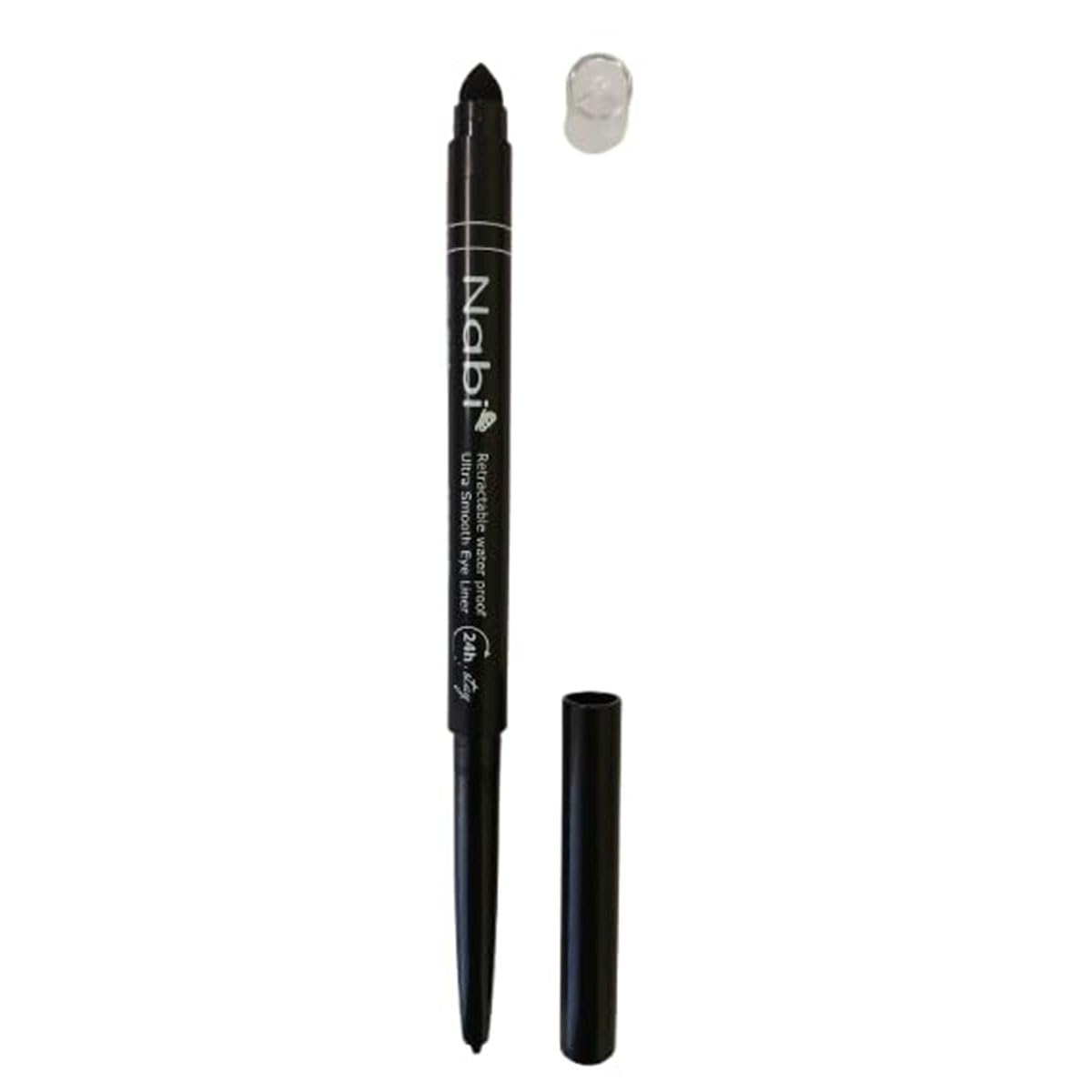 Nabi waterproof eyeliner demonstrates 24-hour wear and moisture resistance.