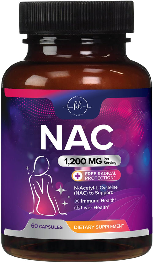 NAC 1200mg supplement bottle label showing 60 capsules