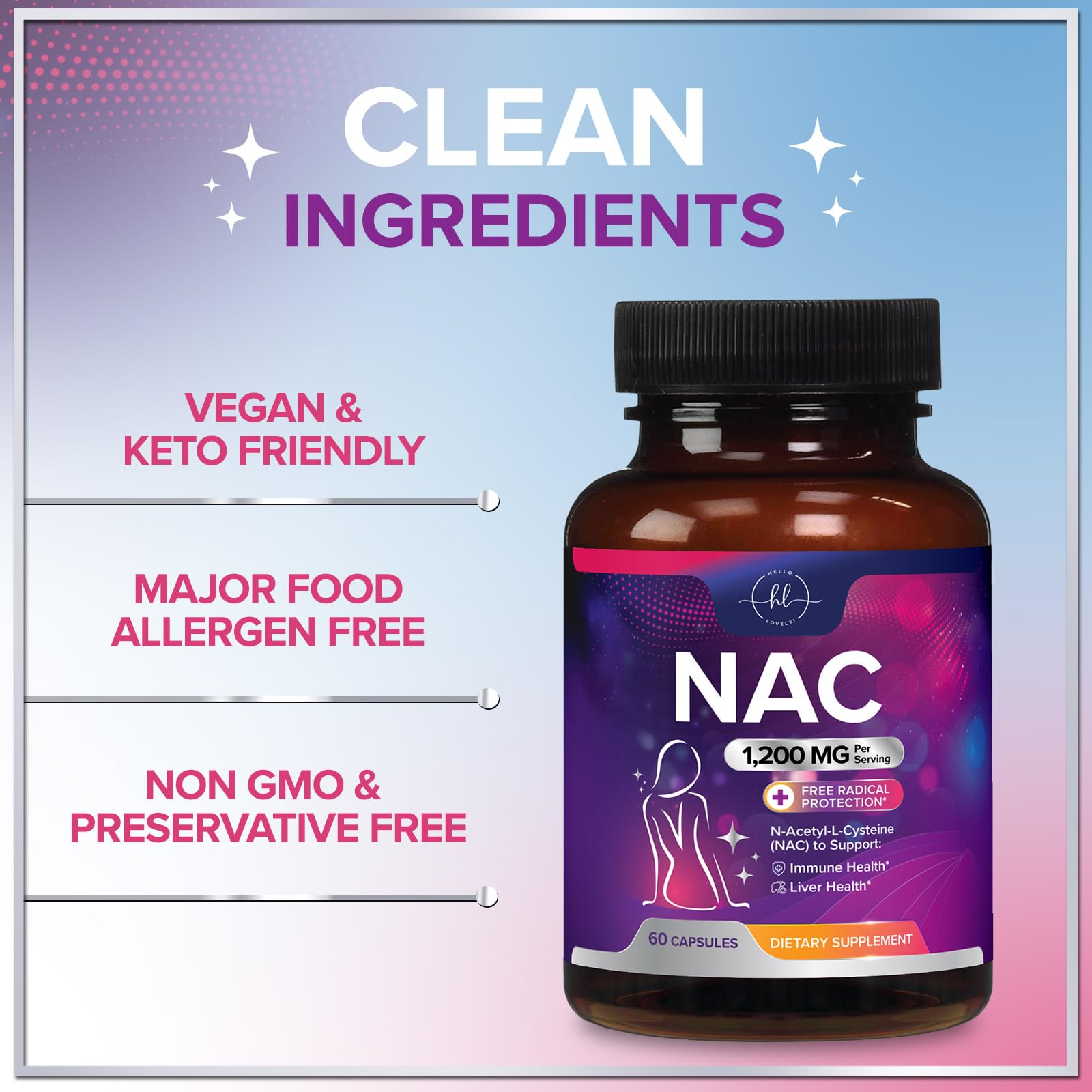 NAC 1200mg bottle with respiratory and liver health icons