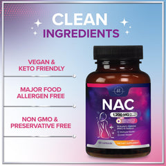 NAC 1200mg bottle with respiratory and liver health icons