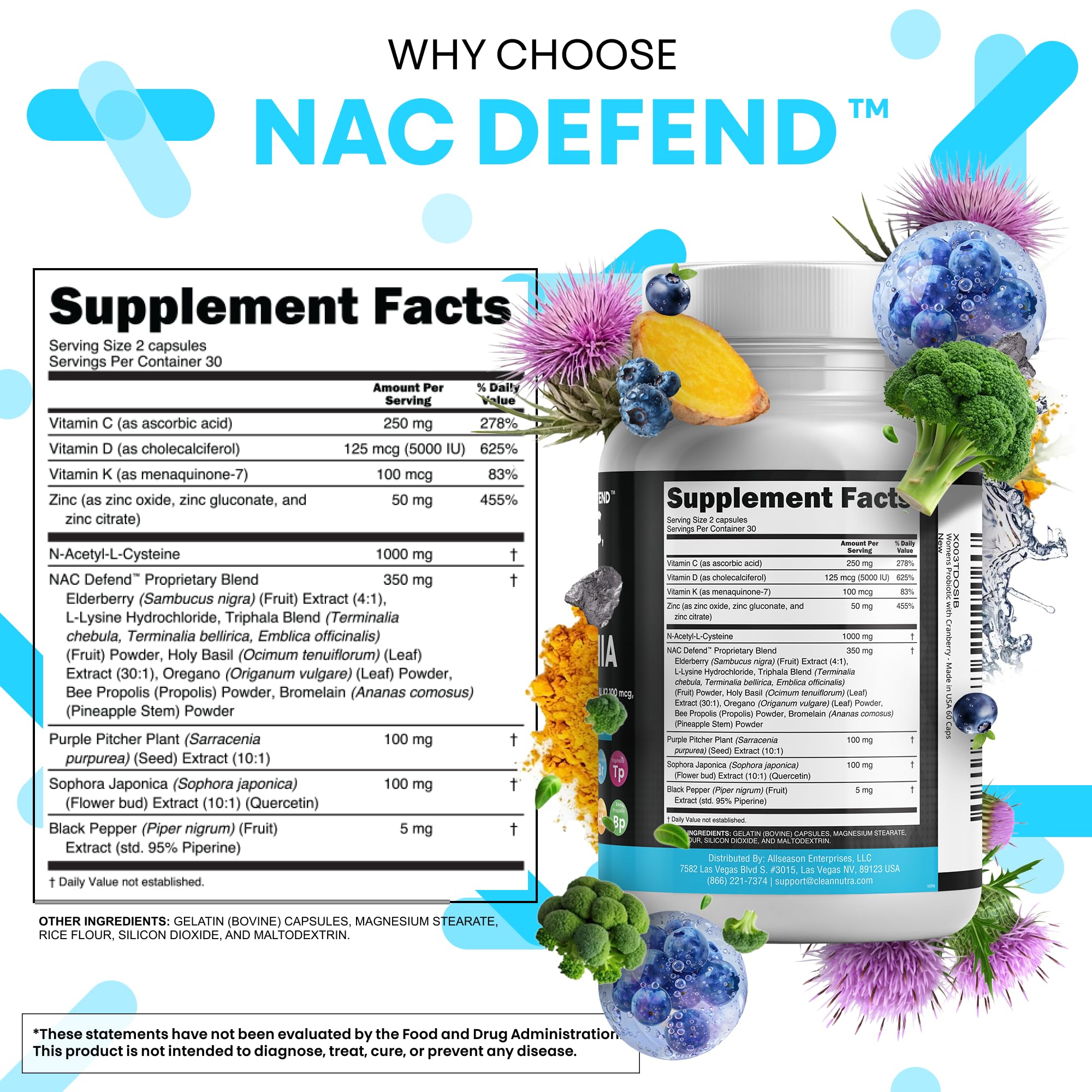 Vitamin D3 and K2 with quercetin and NAC capsules