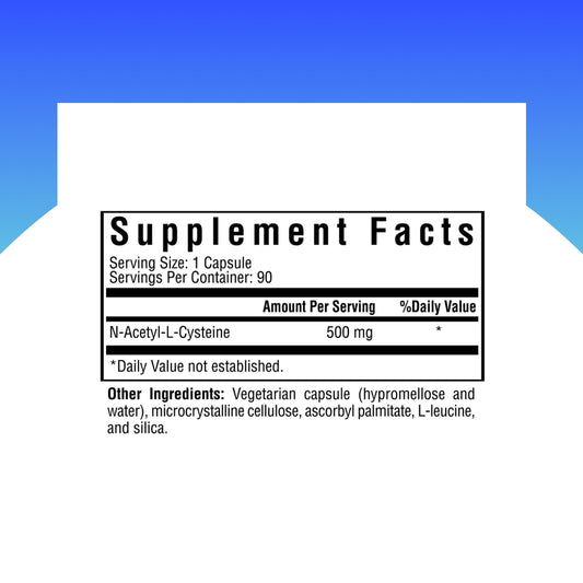 Close-up of NAC 500 mg capsule bottle