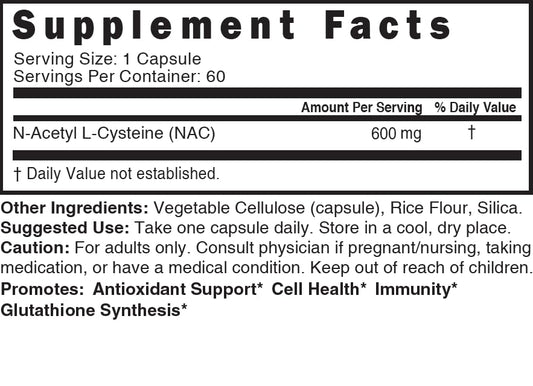 Back view of NAC 600mg 2-pack packaging