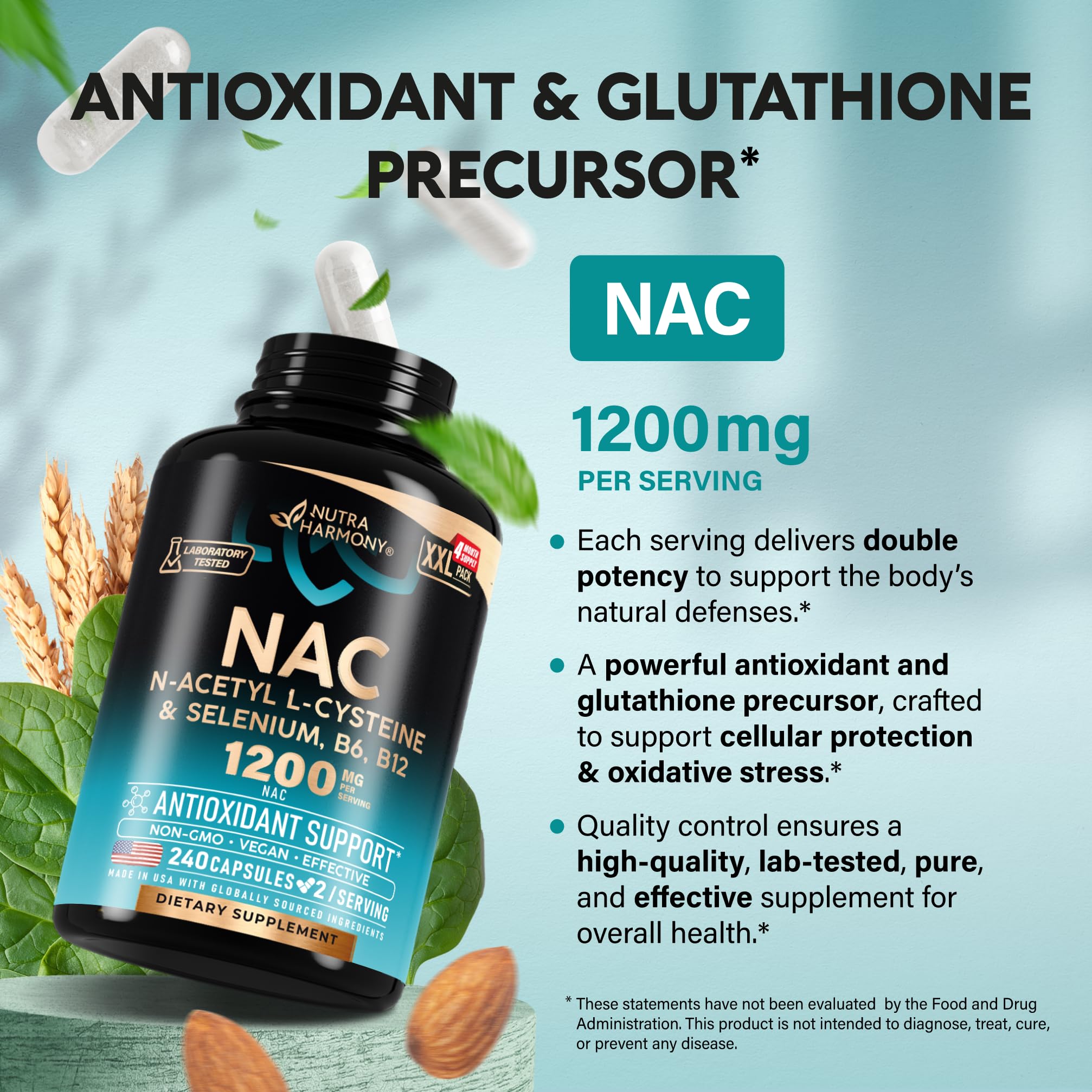 NAC capsule close-up showing 600 mg per capsule